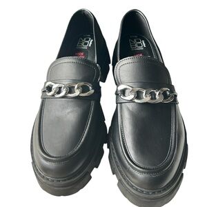NOBO Boundaries 11 Shoes Platform Lug Loafers Slip On Black Silver Chain Y2K